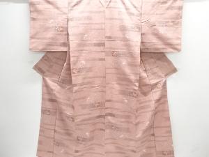 横段に草花模様織り出し手織り紬着物